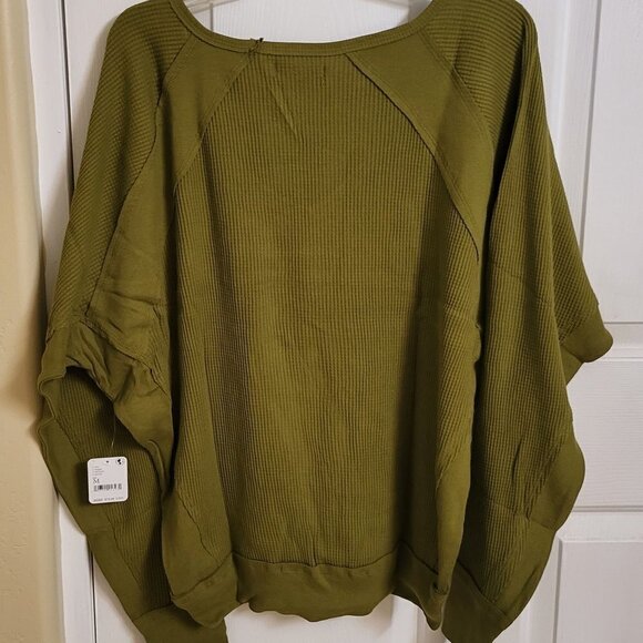 NWT Free People Santa Clara Thermal Long Sleeve Sweater Ferngully Size M-Olive - Picture 6 of 12